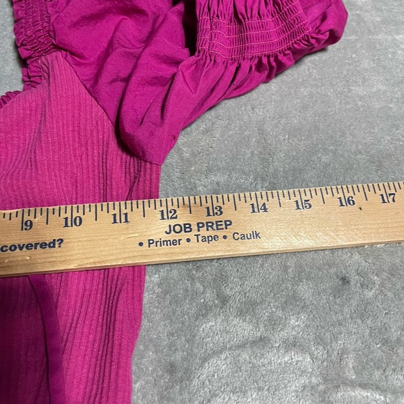 Urban Outfitters Top Womens Medium‎ Puff Sleeve Smockedv Neck Cropped Coquette - Picture 2 of 6